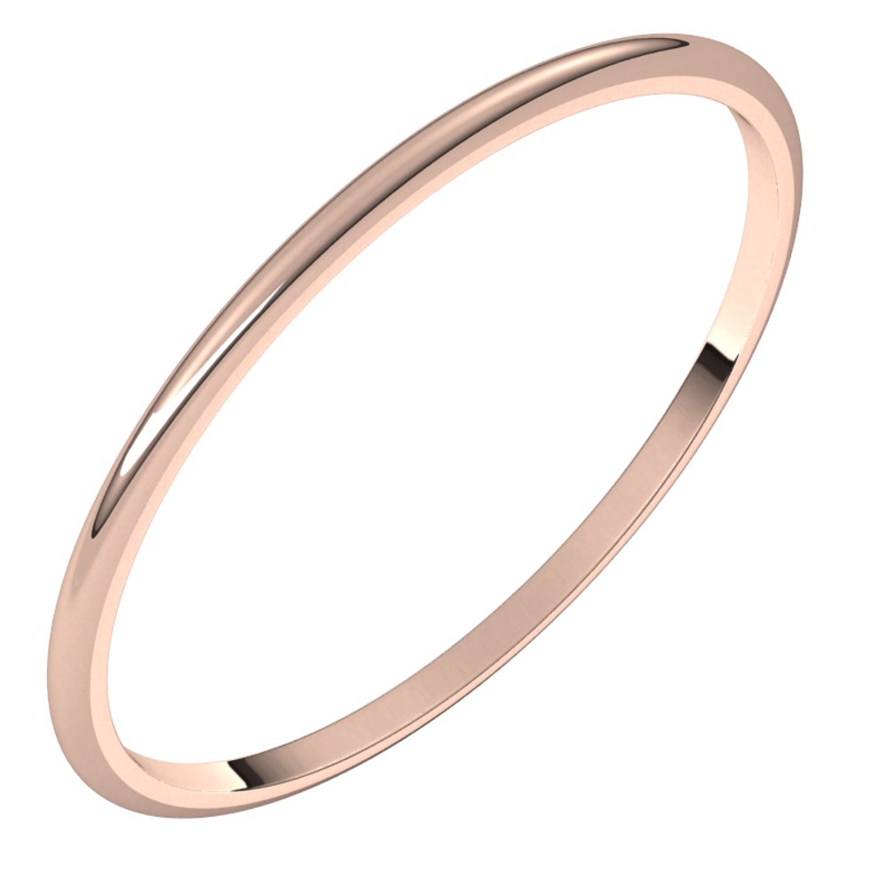 14K Rose 1 mm Ultra-Lightweight Half Round Band Size 10.5