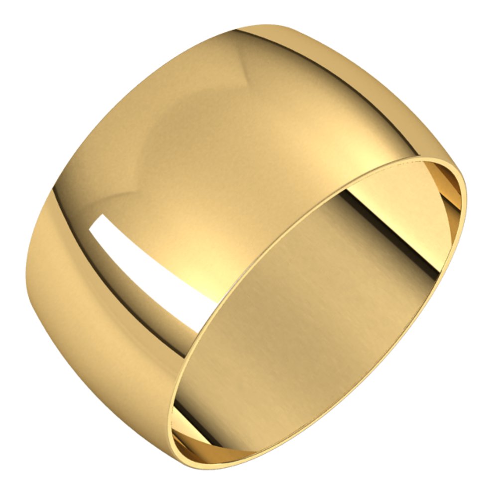 10K Yellow Gold 10 mm Ultra-Lightweight Half Round Band Size 10