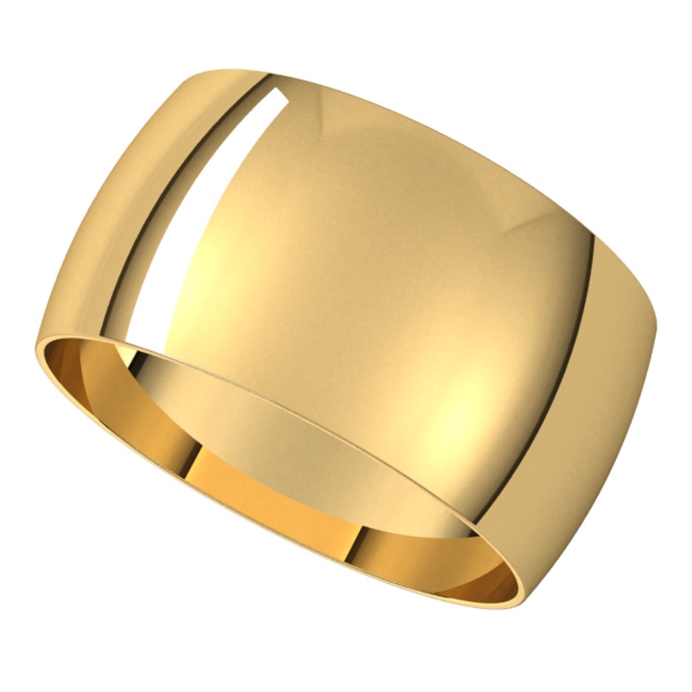 10K Yellow Gold 10 mm Ultra-Lightweight Half Round Band Size 10