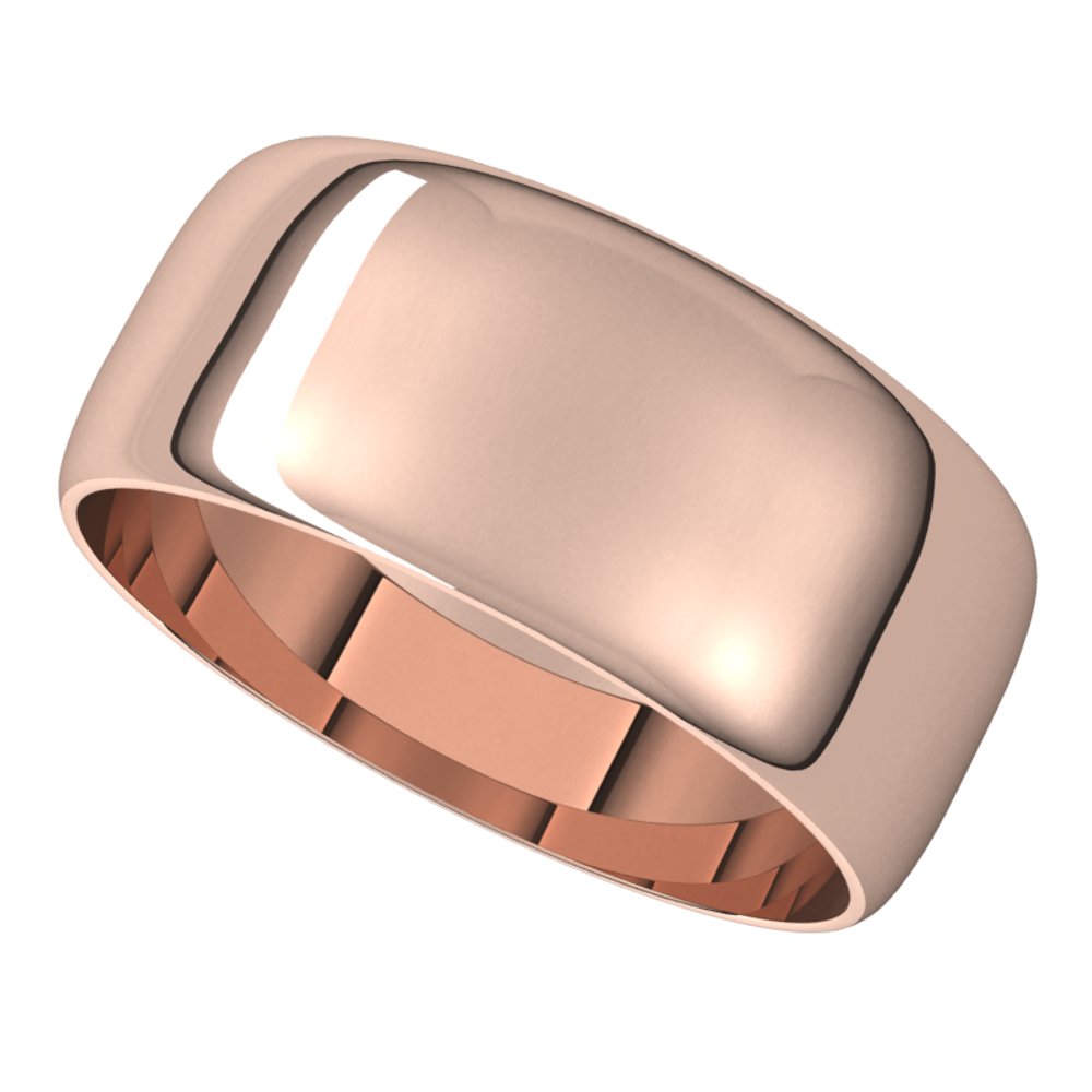 18K Rose Gold 8 mm Ultra-Lightweight Half Round Band Size 8.5