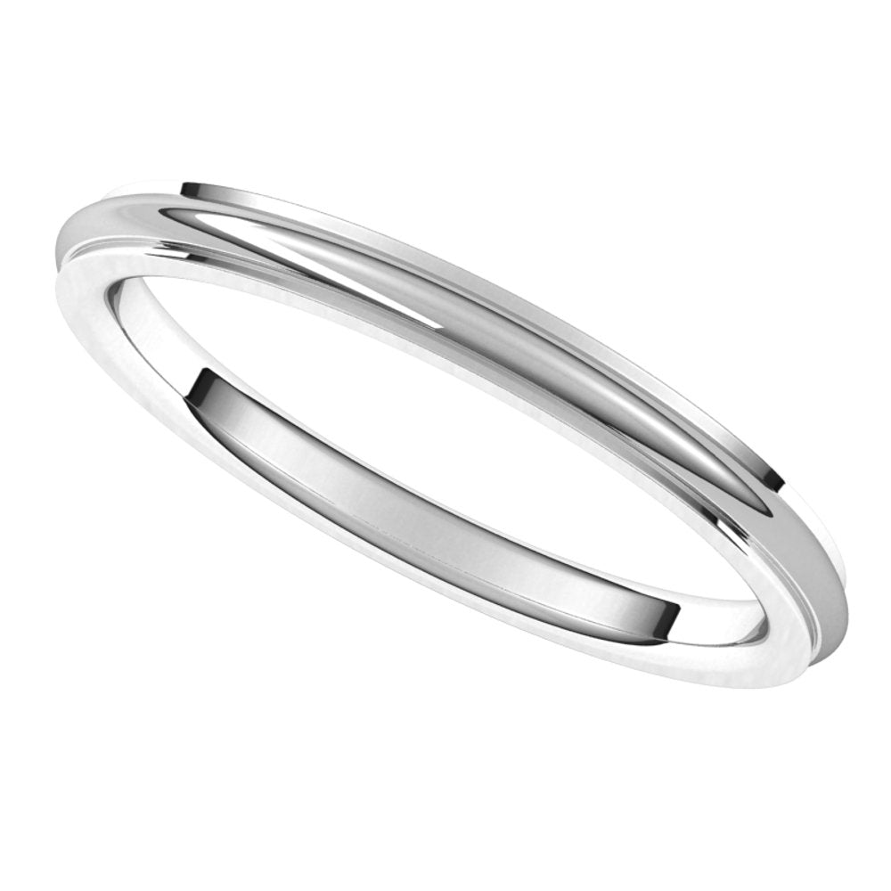 14K White 2 mm Stepped-Edge Comfort-Fit Half Round Band Size 6