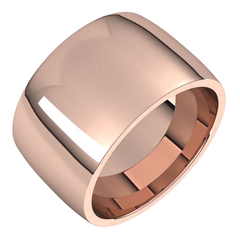 14K Rose 12 mm Lightweight Comfort-Fit Half Round Band Size 12.5