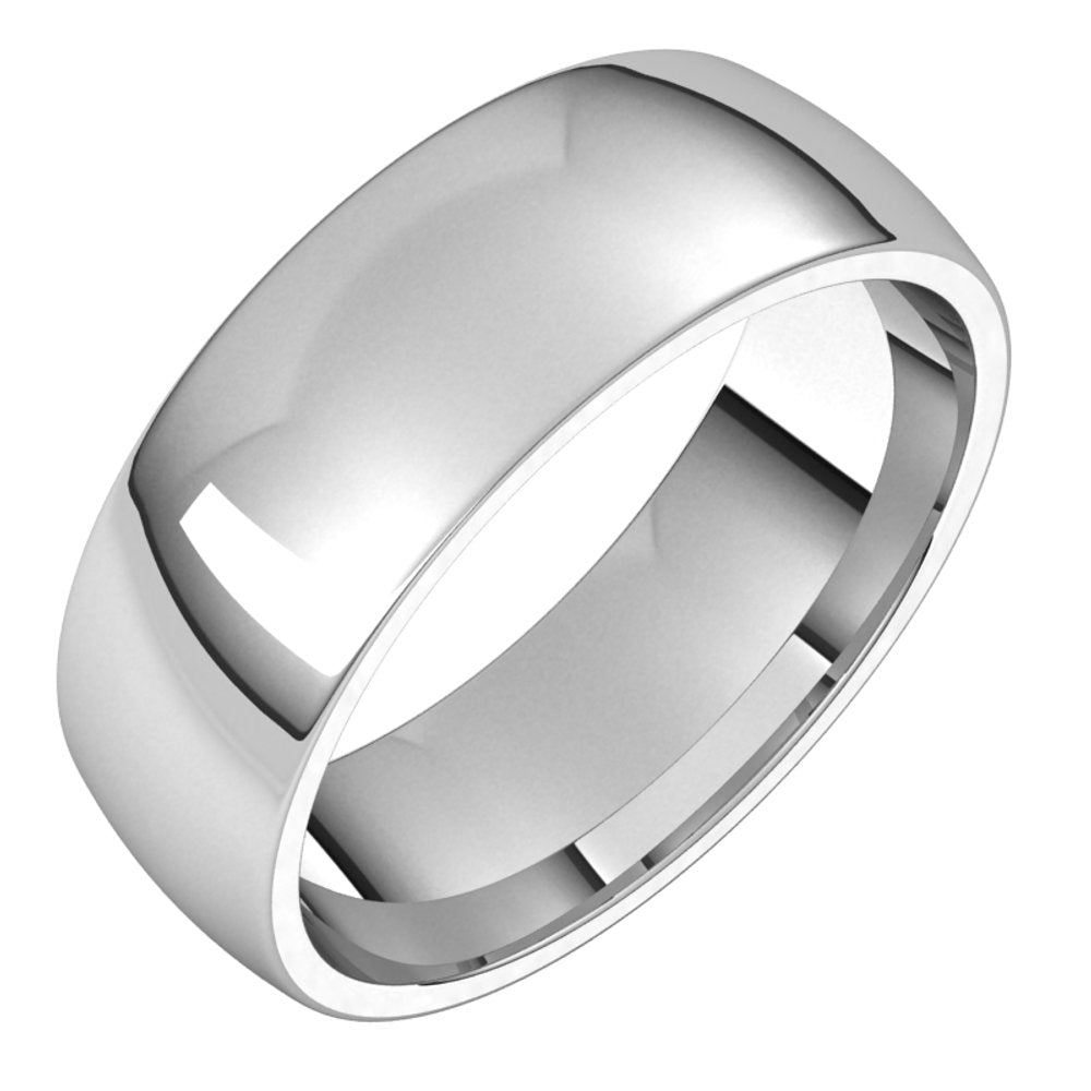 14K White 6.5 mm Lightweight Comfort-Fit Half Round Band Size 8