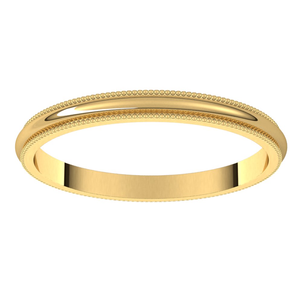 14K Yellow Gold 2 mm Milgrain Half Round Band Size 4.5