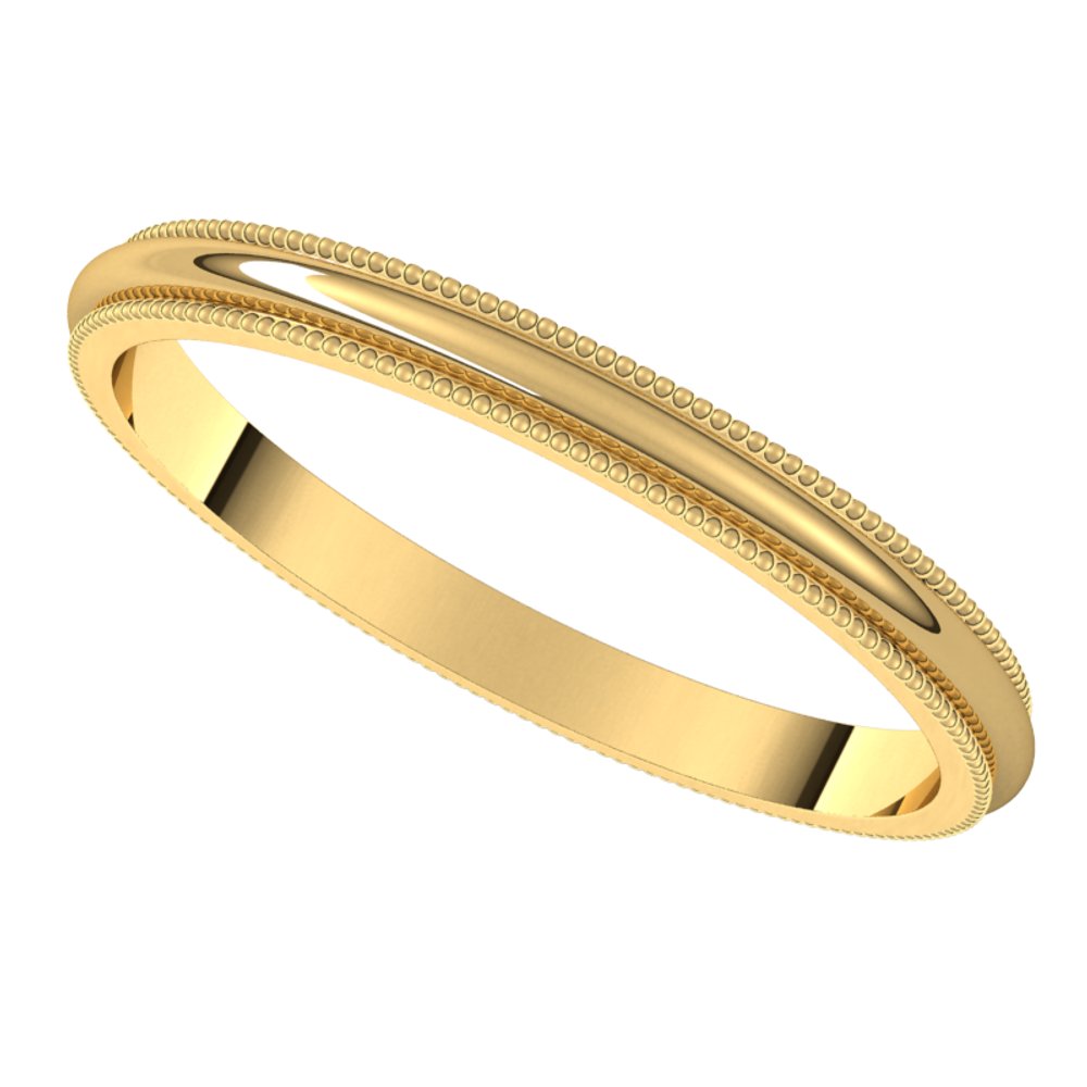 14K Yellow Gold 2 mm Milgrain Half Round Band Size 4.5