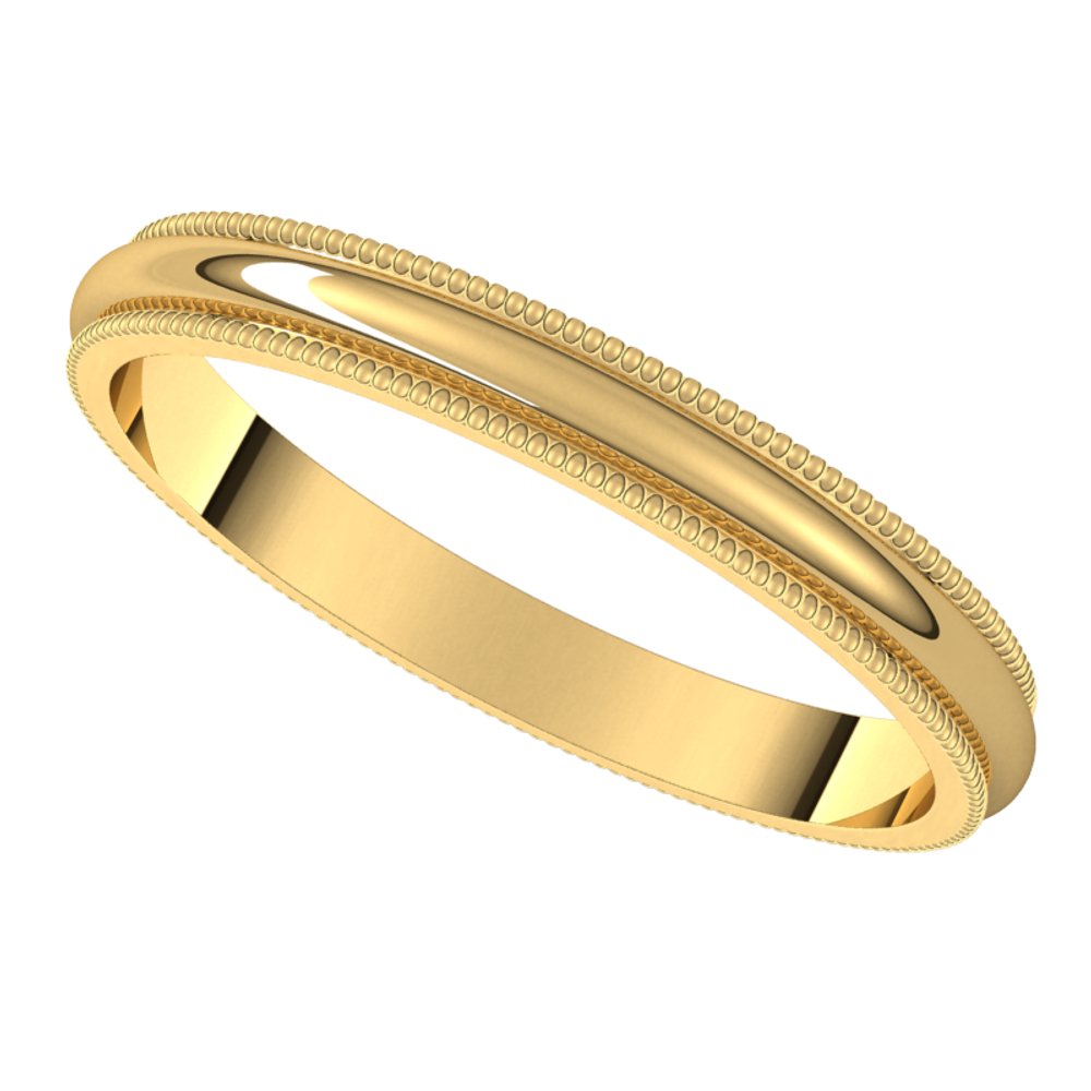 14K Yellow Gold 2.5 mm Milgrain Half Round Band Size 5.5