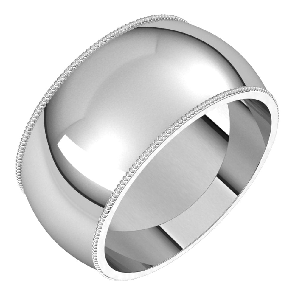 14K White Gold 10 mm Milgrain Half Round Band Size 10