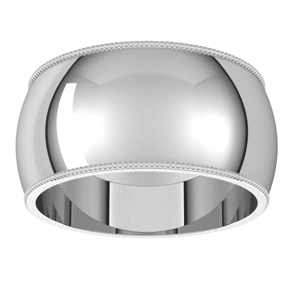14K White Gold 10 mm Milgrain Half Round Band Size 10
