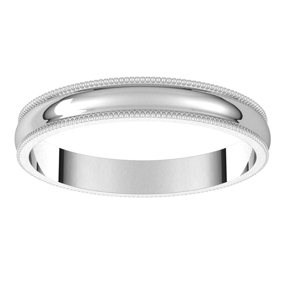18K White 3 mm Milgrain Half Round Light Band Size 10