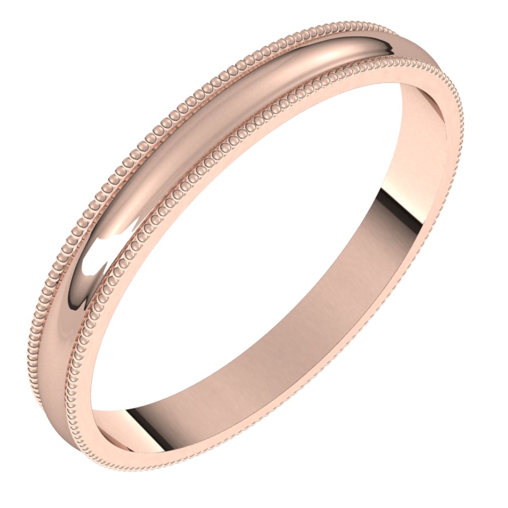 14K Rose Gold 2.5 mm Lightweight Milgrain Half Round Band Size 10