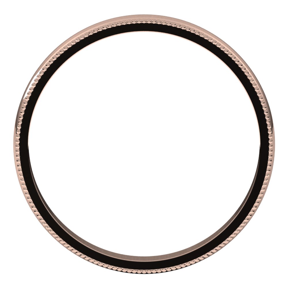 14K Rose Gold 2.5 mm Lightweight Milgrain Half Round Band Size 10