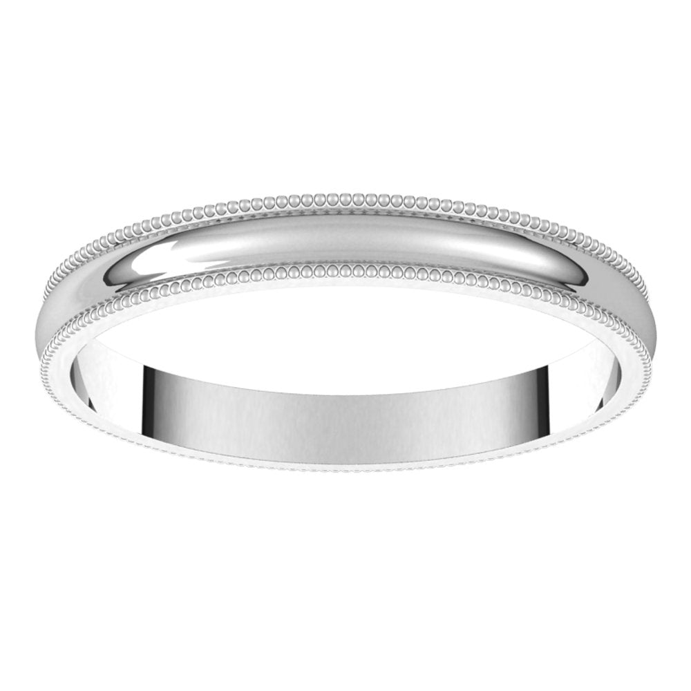 Platinum 2.5 mm Lightweight Milgrain Half Round Band Size 7.5
