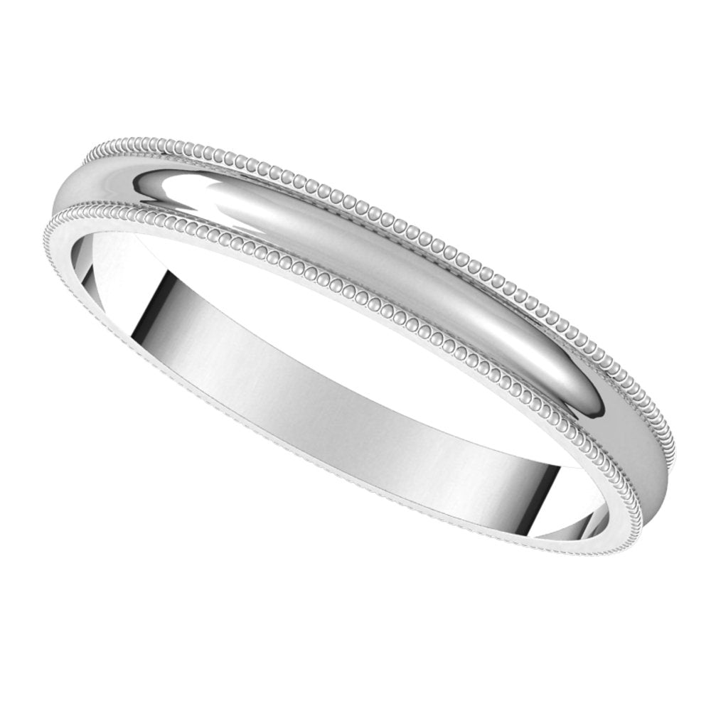 Platinum 2.5 mm Lightweight Milgrain Half Round Band Size 7.5