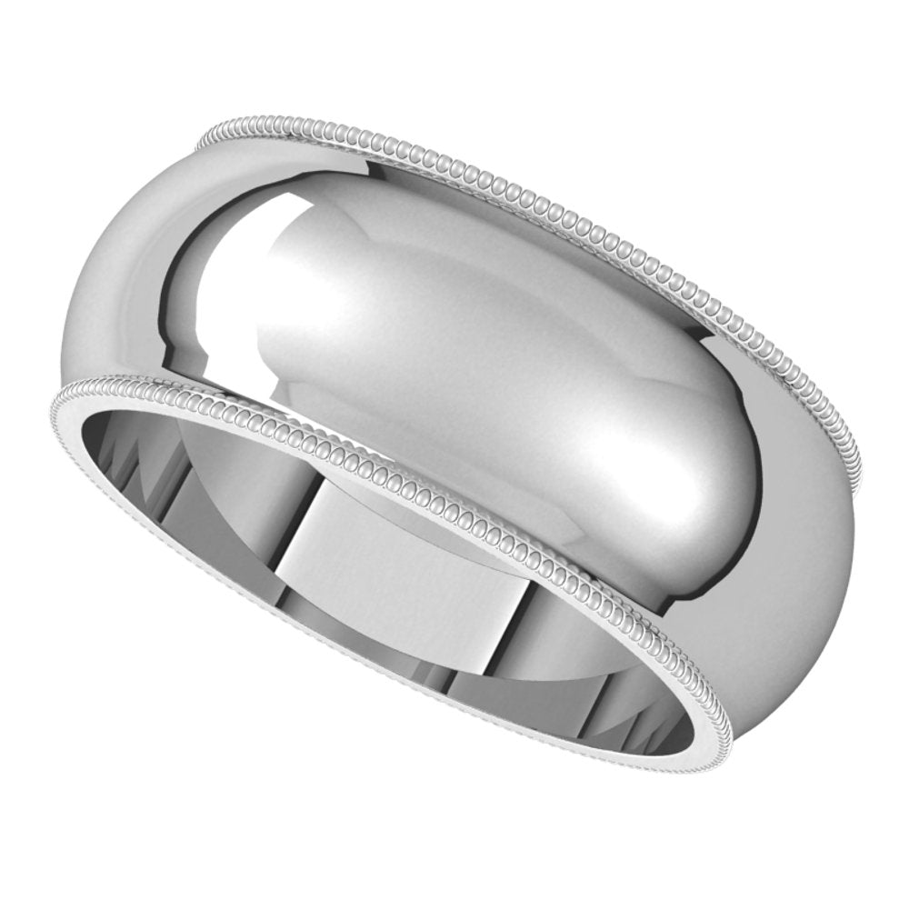 14K White 8 mm Milgrain Half Round Band