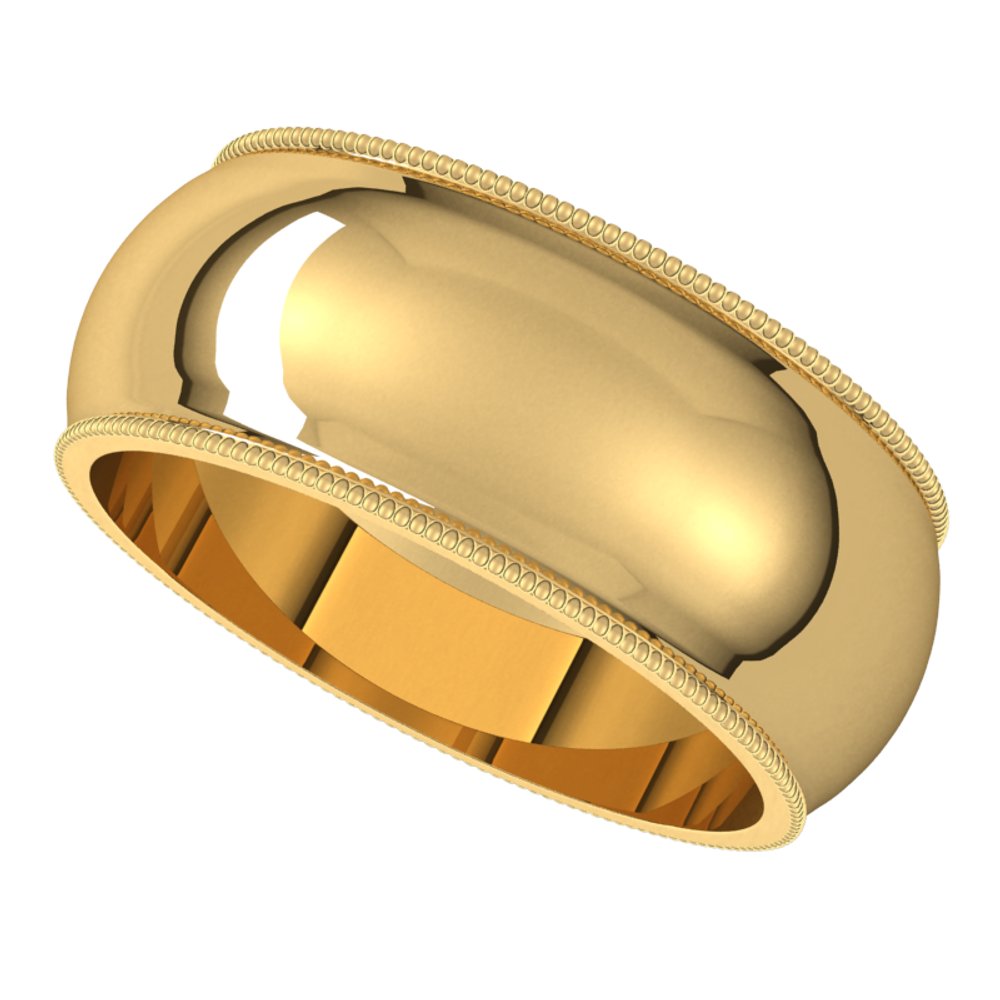 14K Yellow Gold 8 mm Milgrain Half Round Band Size 9