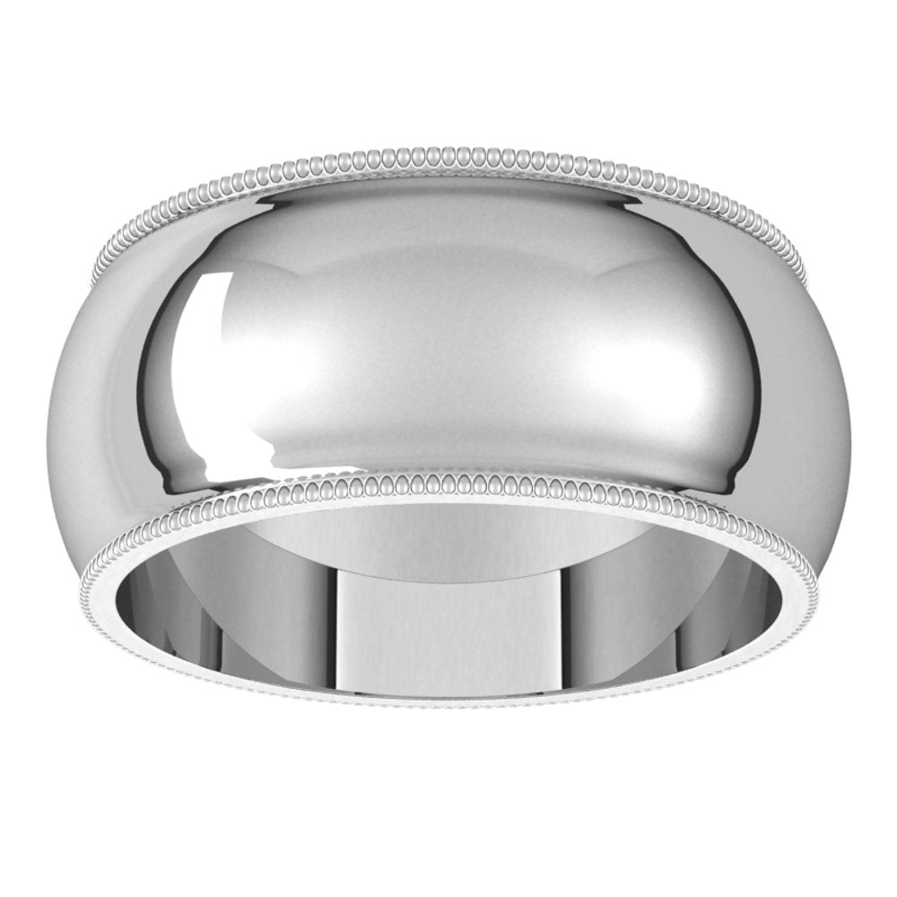 14K White Gold 9 mm Milgrain Half Round Band Size 9