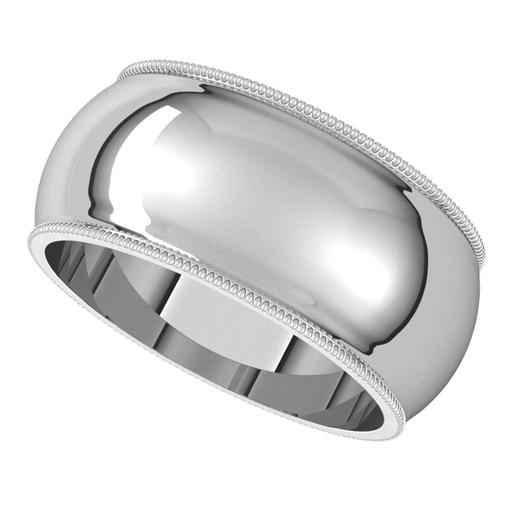 14K White Gold 9 mm Milgrain Half Round Band Size 9