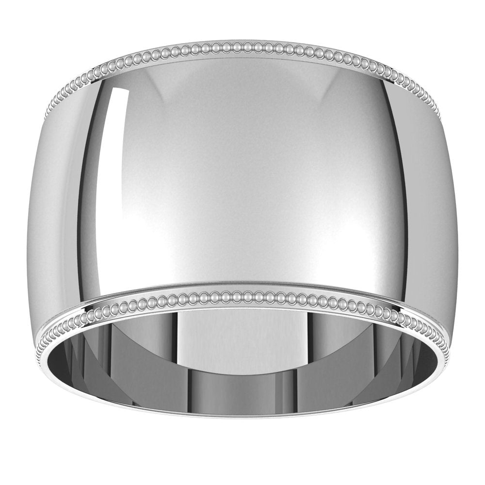 14K White Gold 12 mm Lightweight Milgrain Half Round Band Size 6.5