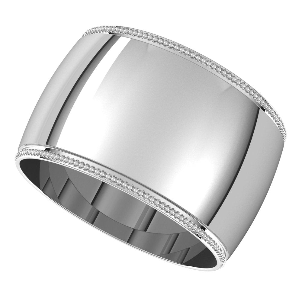 14K White Gold 12 mm Lightweight Milgrain Half Round Band Size 6.5