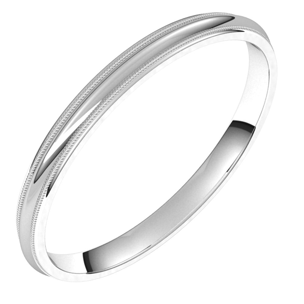 14K White Gold 2 mm Milgrain Comfort-Fit Half Round Band Size 5.5