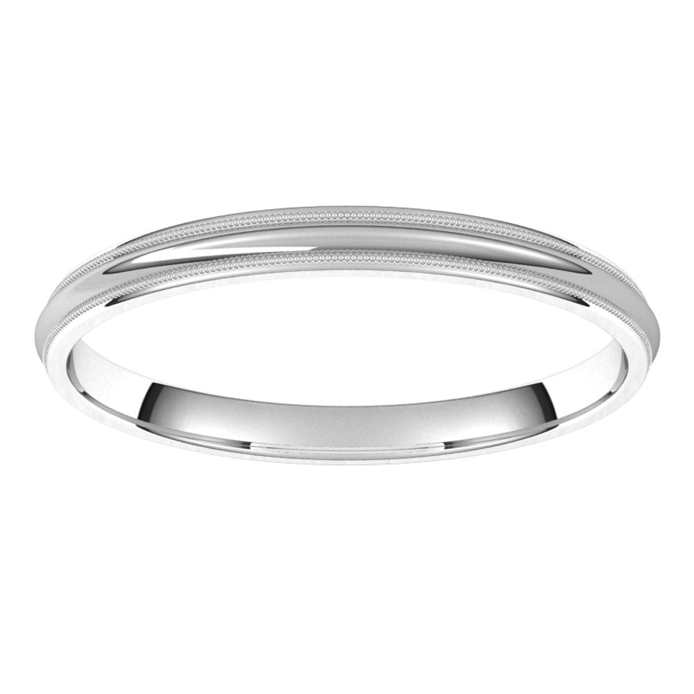 14K White Gold 2 mm Milgrain Comfort-Fit Half Round Band Size 5.5