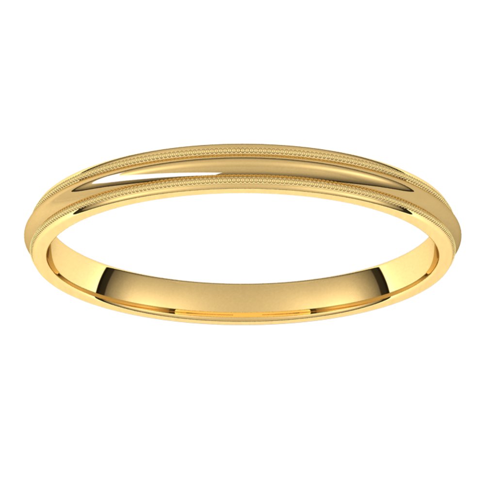 14K Yellow Gold 2 mm Milgrain Comfort-Fit Half Round Band Size 5.5