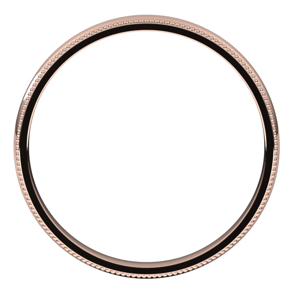 14K Rose Gold 2.5 mm Milgrain Comfort-Fit Half Round Band Size 4.5
