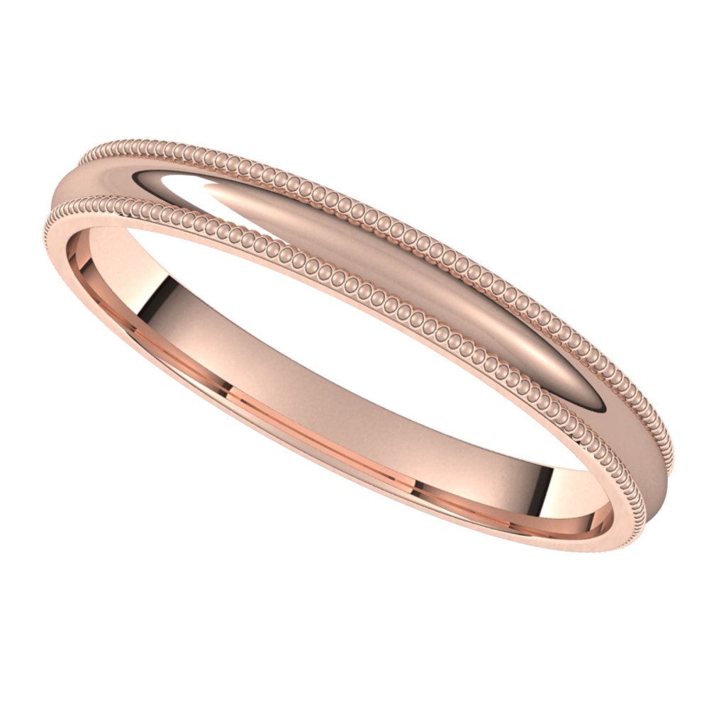 10K Rose Gold 2.5 mm Lightweight Milgrain Comfort-Fit Half Round Band Size 6.5