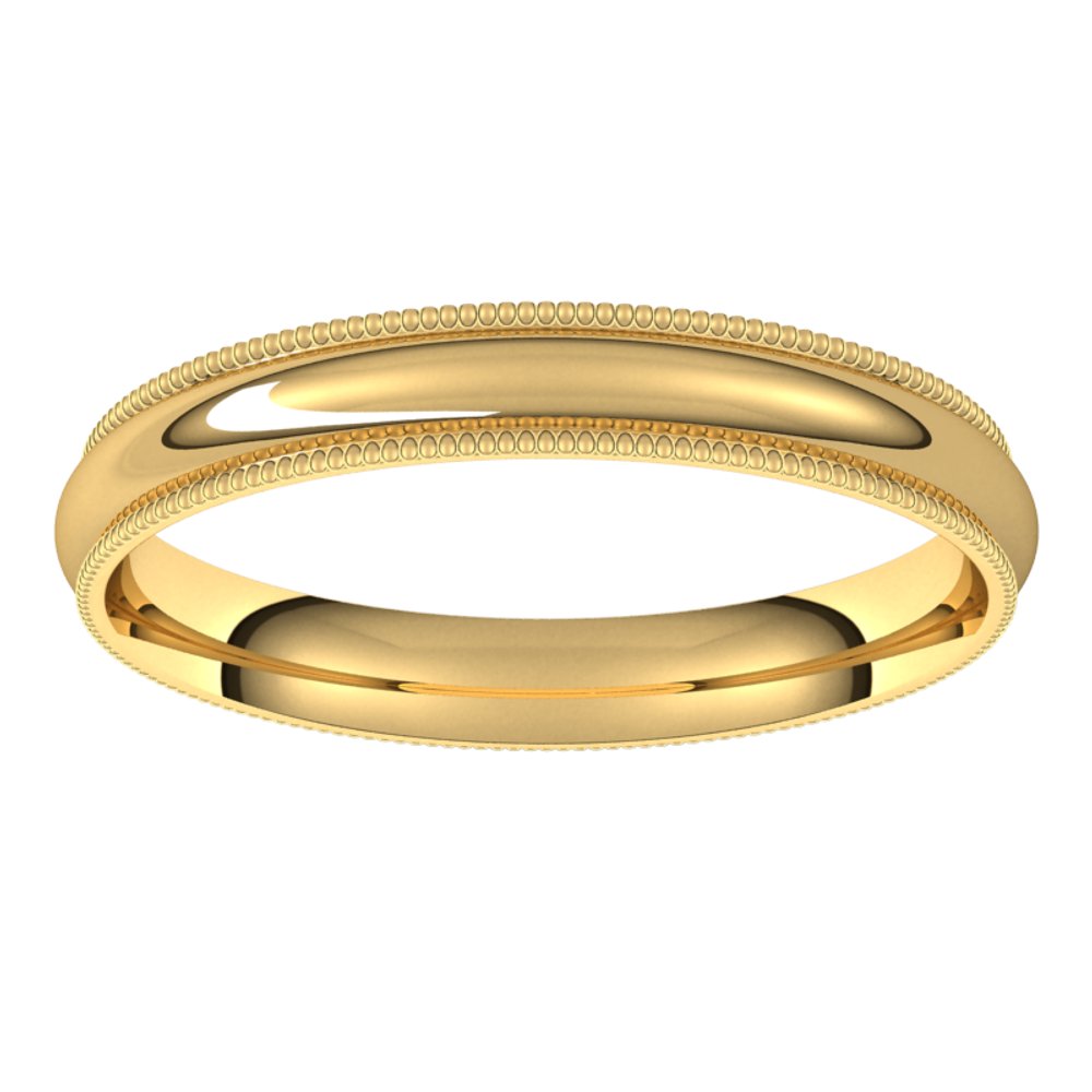 18K Yellow 3 mm Milgrain Half Round Comfort Fit Band Size 8