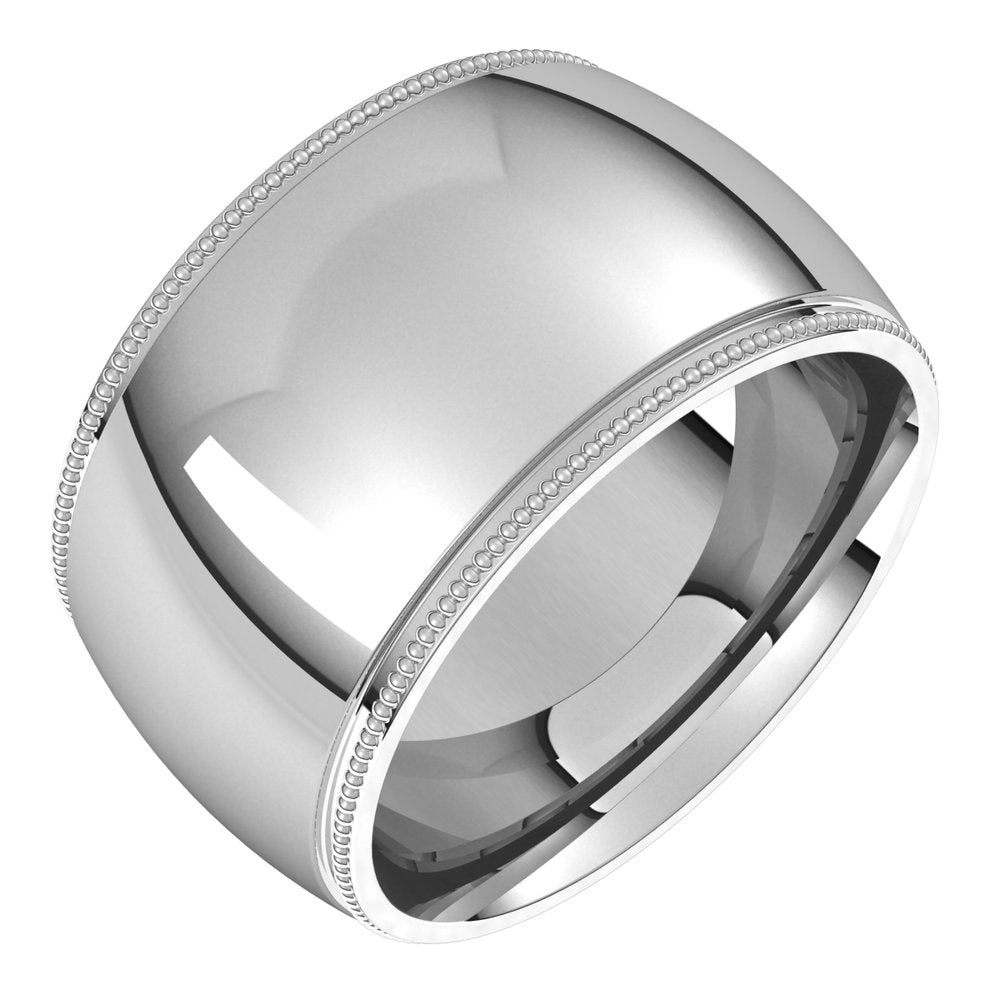 Sterling Silver 12 mm Milgrain Comfort-Fit Half Round Band Size 11