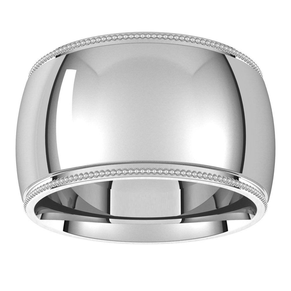 Sterling Silver 12 mm Milgrain Comfort-Fit Half Round Band Size 11