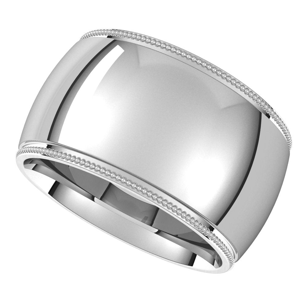 Sterling Silver 12 mm Milgrain Comfort-Fit Half Round Band Size 11