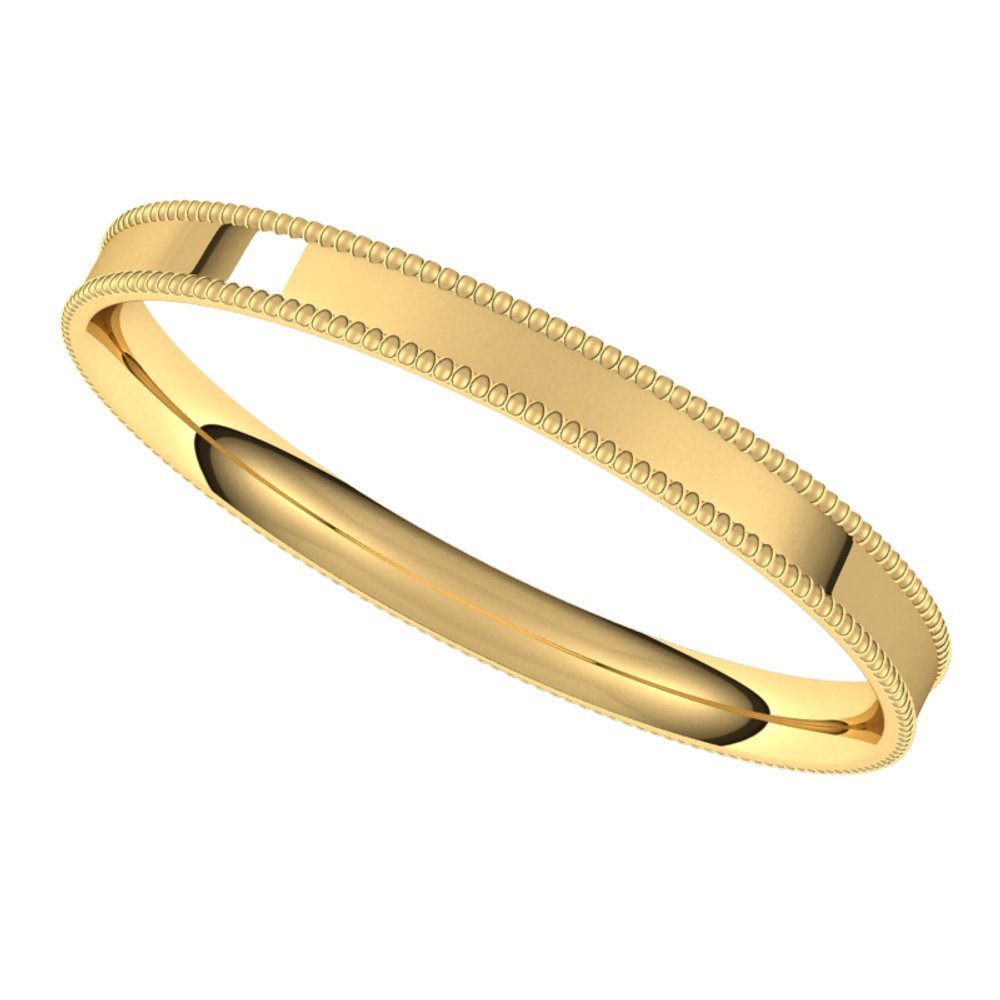 14K Yellow Gold 2.5 mm Milgrain Comfort-Fit Flat Band Size 9
