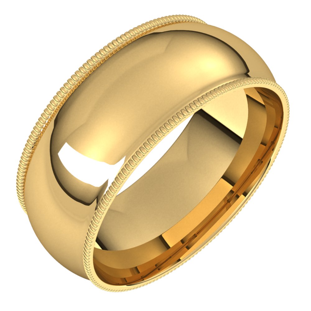 14K Yellow Gold 8 mm Lightweight Milgrain Comfort-Fit Half Round Band Size 11