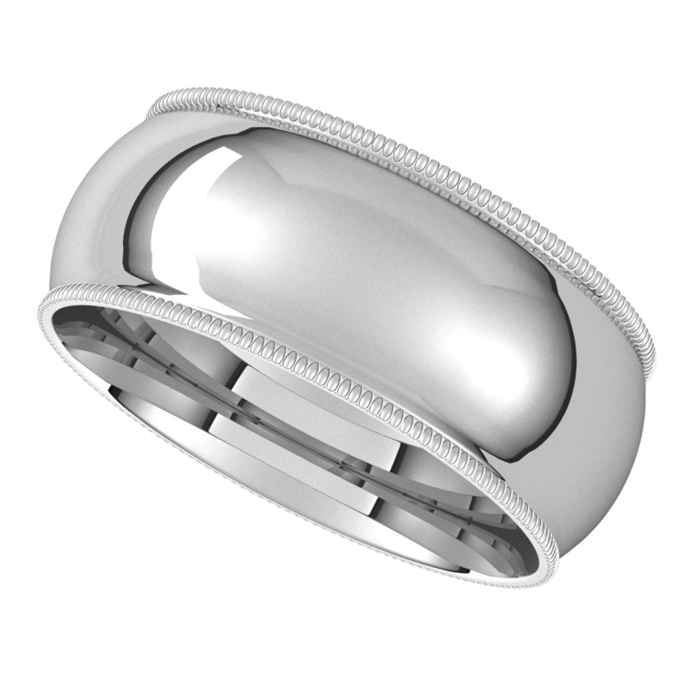 14K White Gold 8 mm Milgrain Comfort-Fit Half Round Band Size 9.5