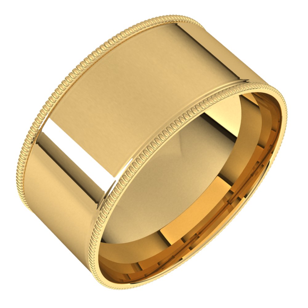 14K Yellow Gold 9 mm Milgrain Comfort-Fit Flat Band Size 11