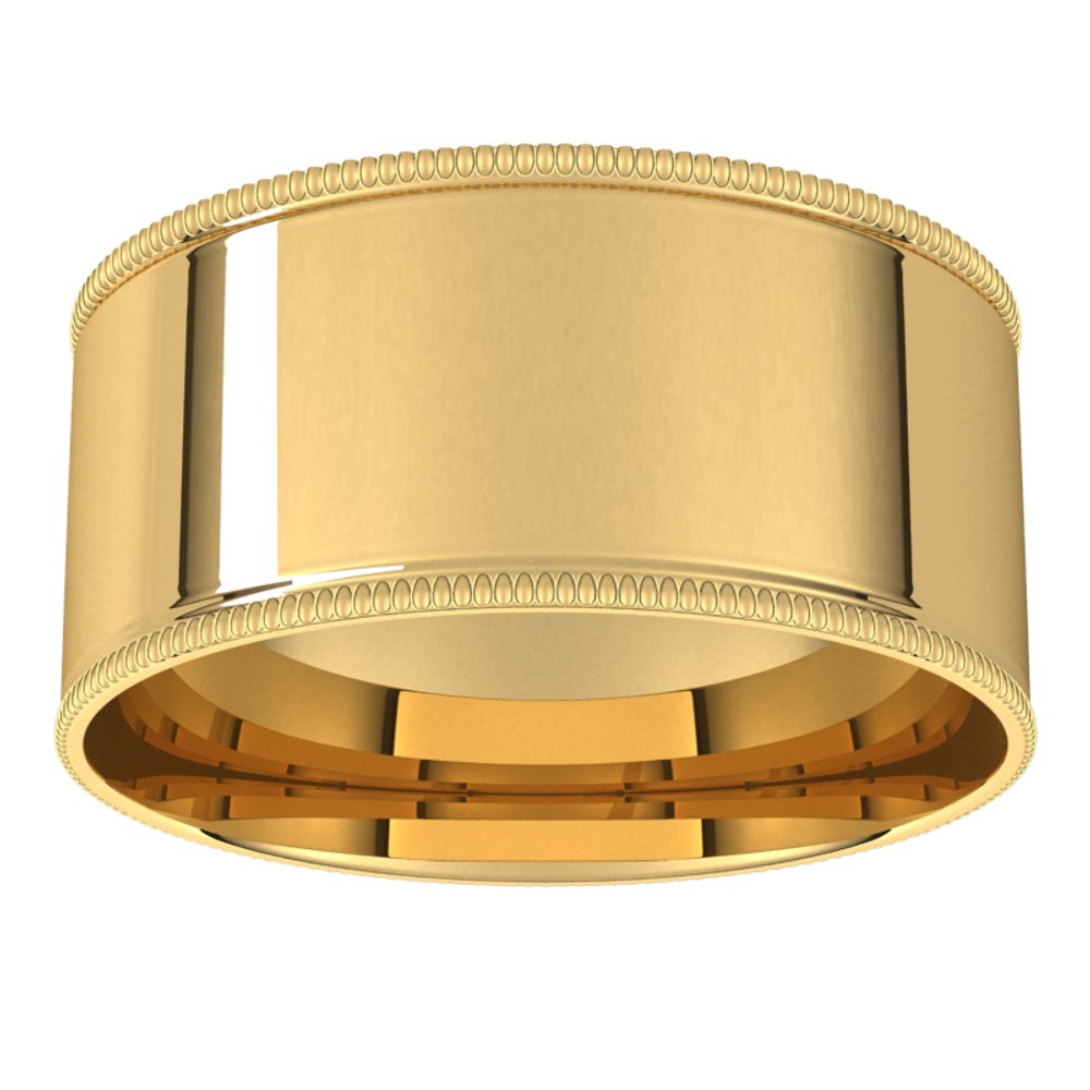 14K Yellow 9 mm Milgrain Comfort-Fit Flat Band Size 11
