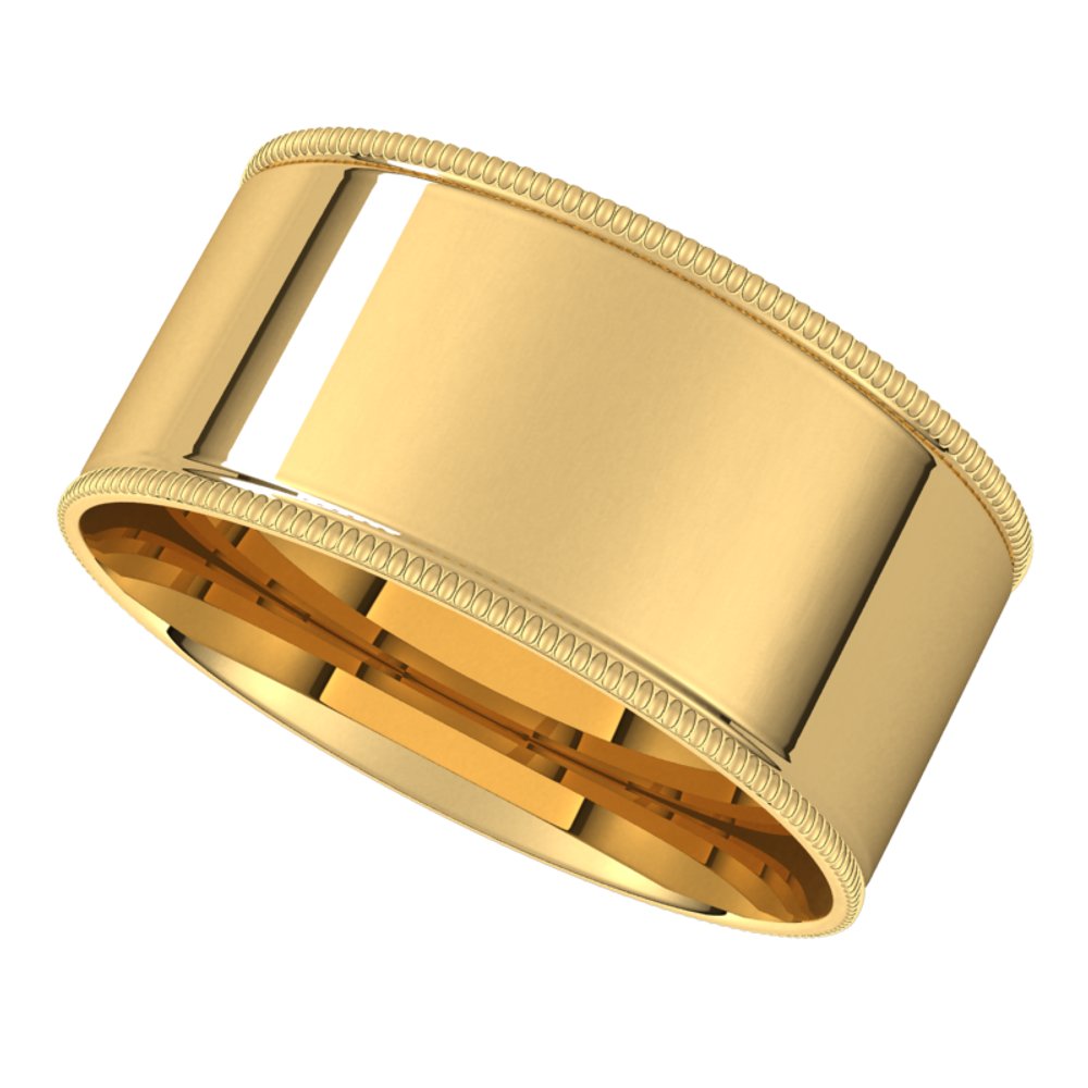 14K Yellow Gold 9 mm Milgrain Comfort-Fit Flat Band Size 11