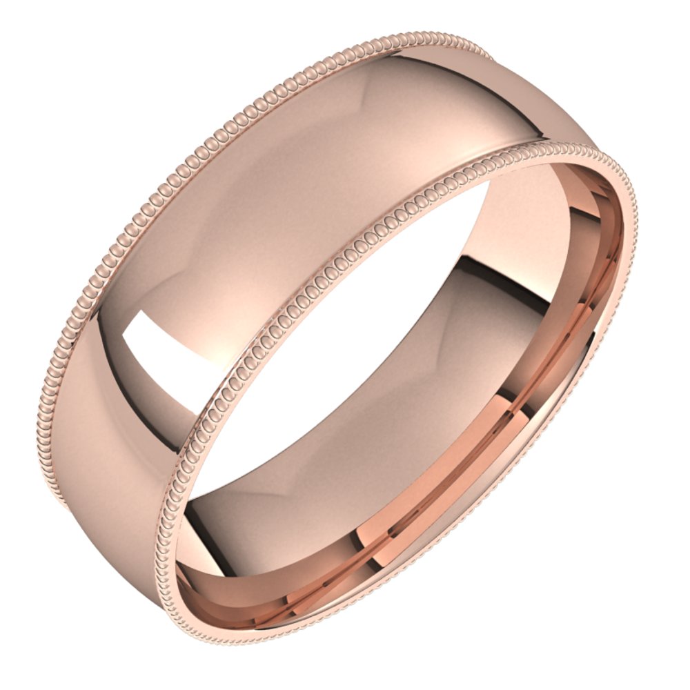 14K Rose 6 mm Milgrain Half Round Comfort Fit Light Band Size 9.5