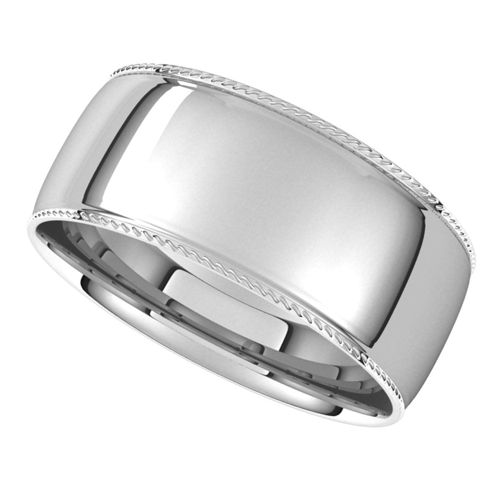 14K White Gold 8 mm Rope Comfort-Fit Half Round Band Size 10