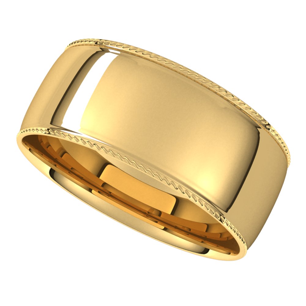 10K Yellow Gold 8 mm Rope Comfort-Fit Half Round Band Size 11