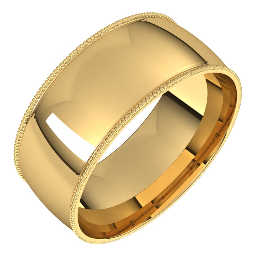 14K Yellow Gold 8 mm Lightweight Milgrain Comfort-Fit Half Round Band Size 11
