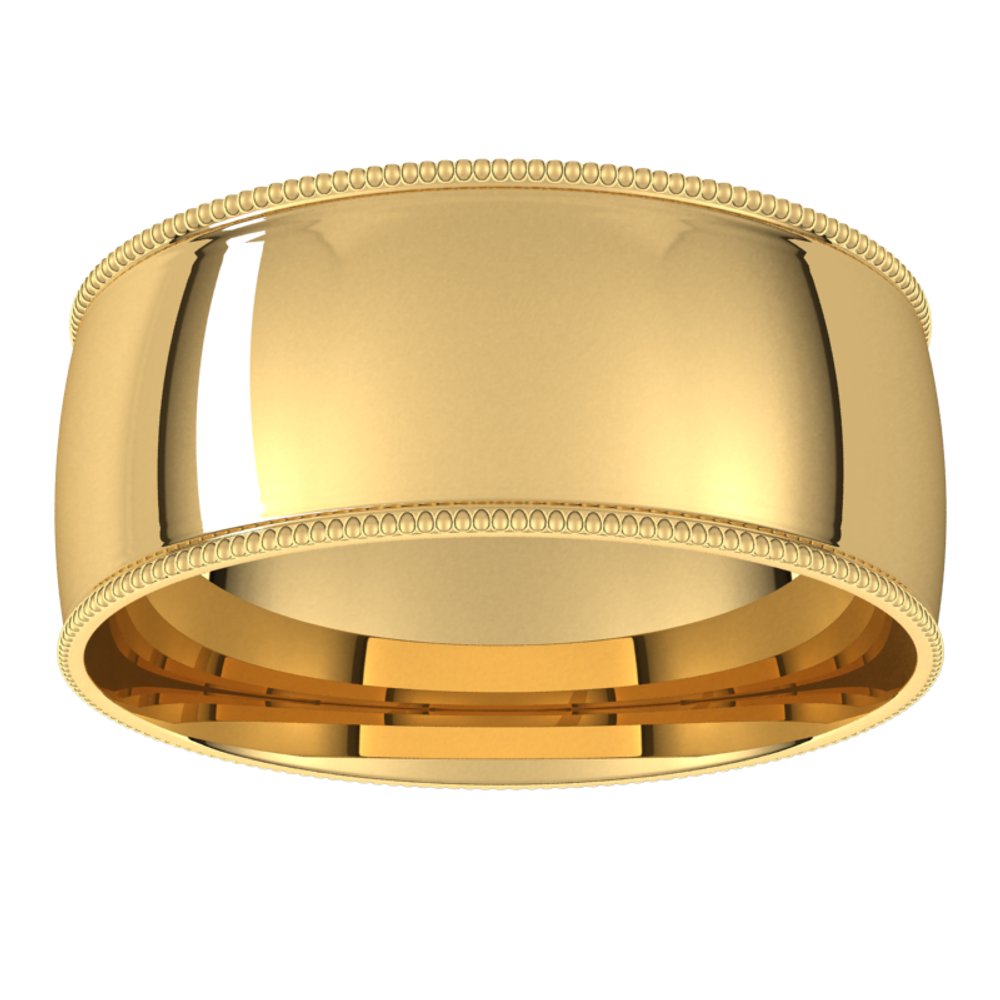 14K Yellow Gold 8 mm Lightweight Milgrain Comfort-Fit Half Round Band Size 11