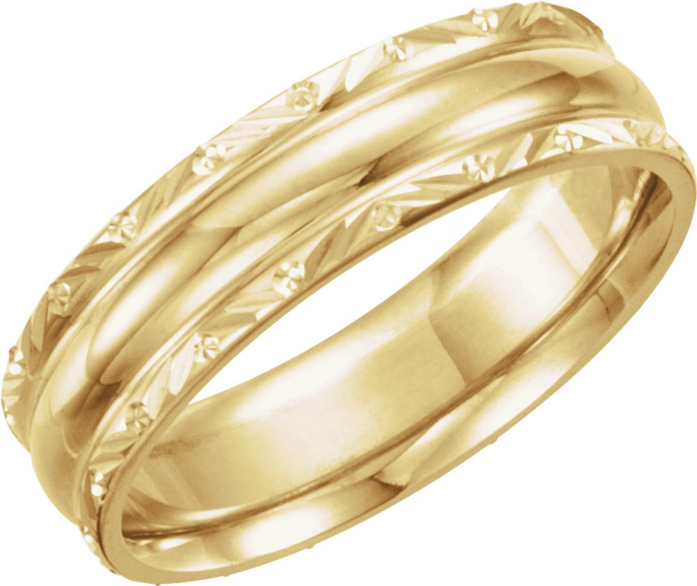 10K Yellow Gold 6 mm Design-Engraved Comfort-Fit Band Size 5.5