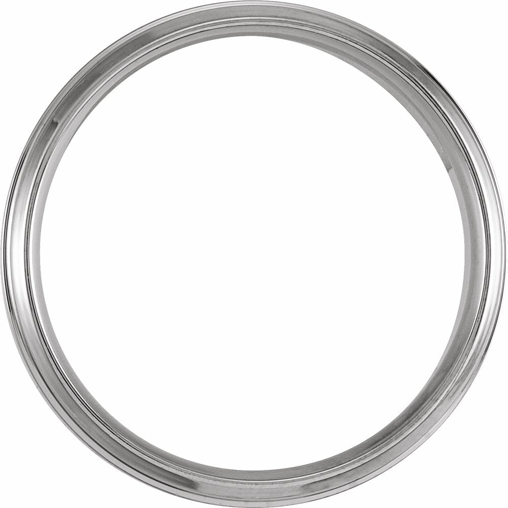 14K White Gold 7 mm Beveled Stepped-Edge Inlay Comfort-Fit Half Round Band Size 10