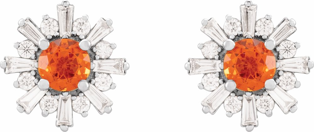 14K White Natural Mexican Fire Opal & 3/4 CTW Natural Diamond Earrings