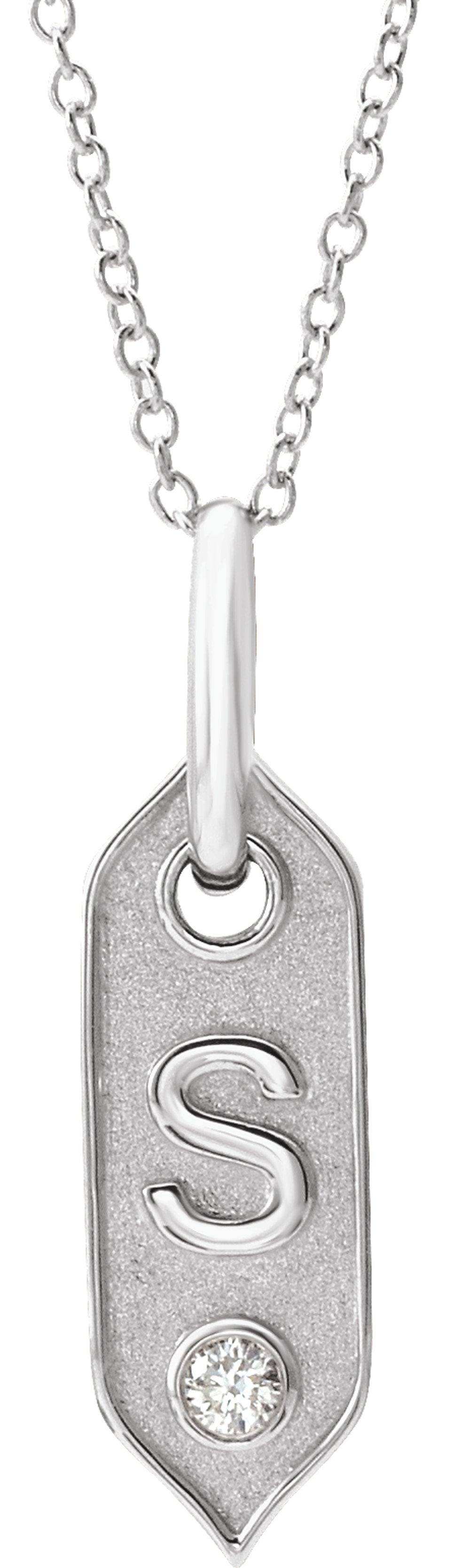 14K White Gold .05 CT Natural Diamond Initial S 16-18" Necklace