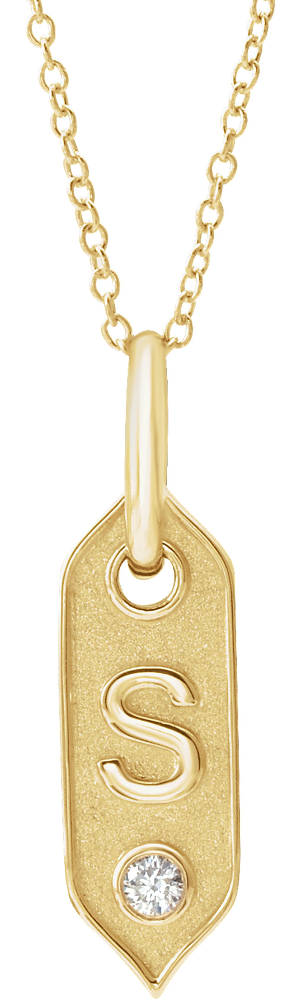14K Yellow Gold .05 CT Natural Diamond Initial S 16-18" Necklace