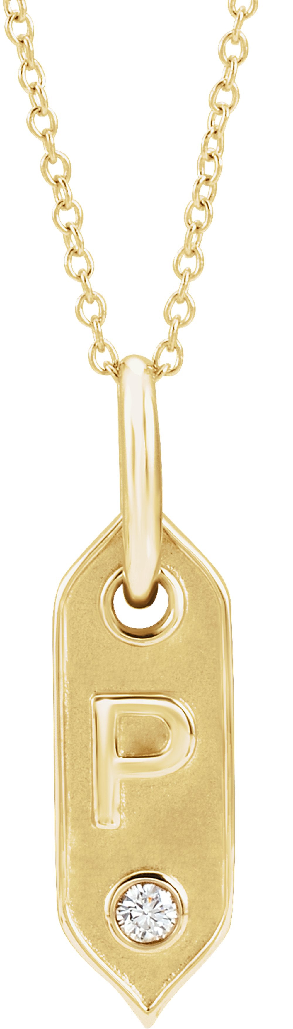 14K Yellow Gold .05 CT Natural Diamond Initial P 16-18" Necklace