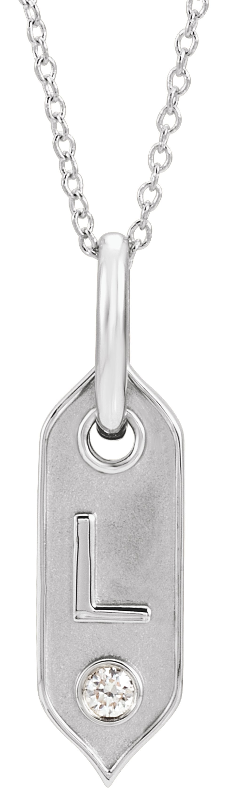 14K White Gold .05 CT Natural Diamond Initial L 16-18" Necklace